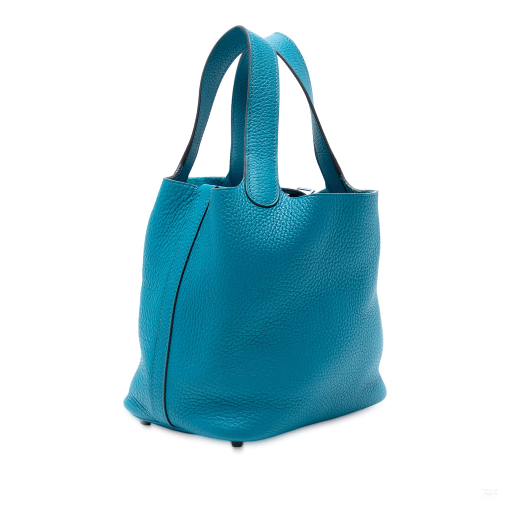 Second hand Hermes Picotin 18 Leather Lockless Bucket Handbag Blue Izmir - Tabita Bags