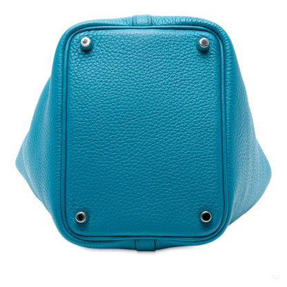 Second hand Hermes Picotin 18 Leather Lockless Bucket Handbag Blue Izmir - Tabita Bags