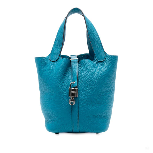 Second hand Hermes Picotin 18 Leather Lockless Bucket Handbag Blue Izmir - Tabita Bags
