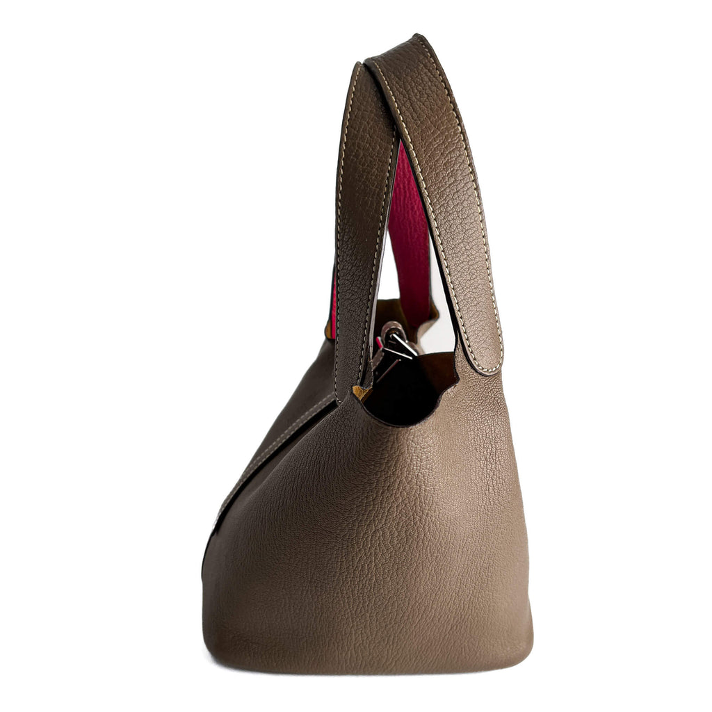 Second hand Hermes Picotin 18 Leather Lockless Bucket Handbag Etoupe - Tabita Bags