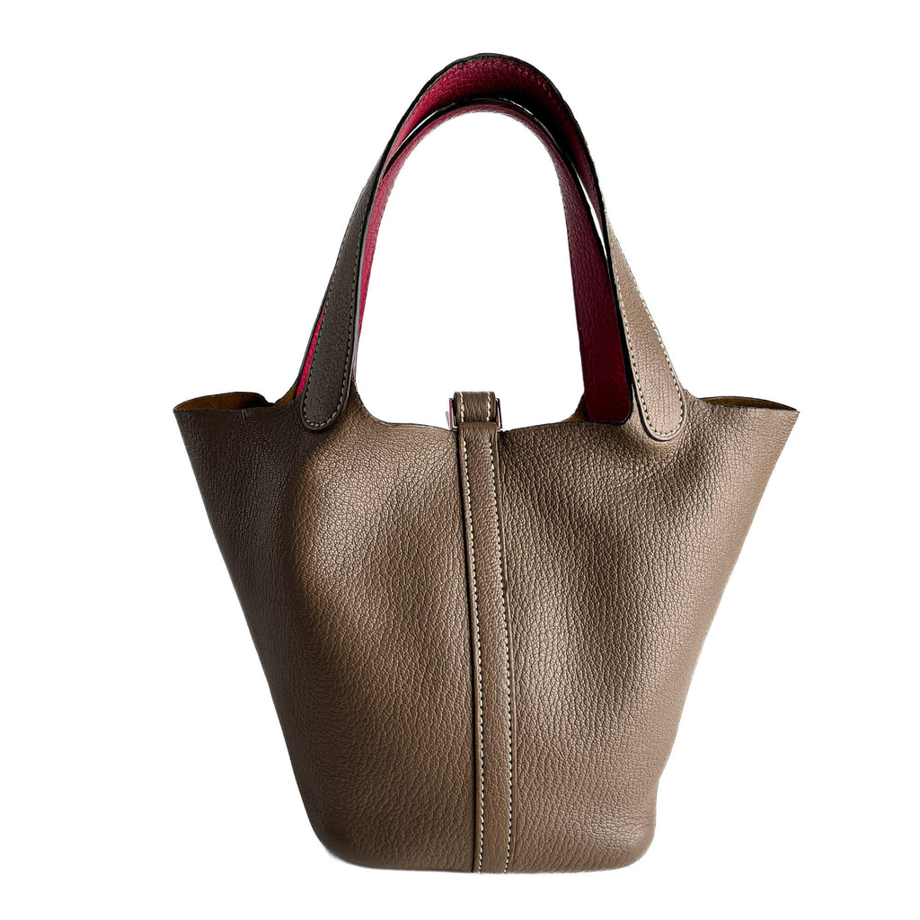 Second hand Hermes Picotin 18 Leather Lockless Bucket Handbag Etoupe - Tabita Bags