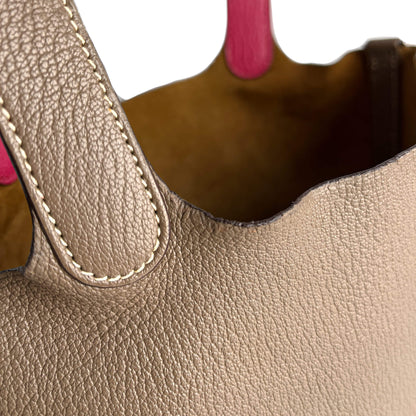 Second hand Hermes Picotin 18 Leather Lockless Bucket Handbag Etoupe - Tabita Bags