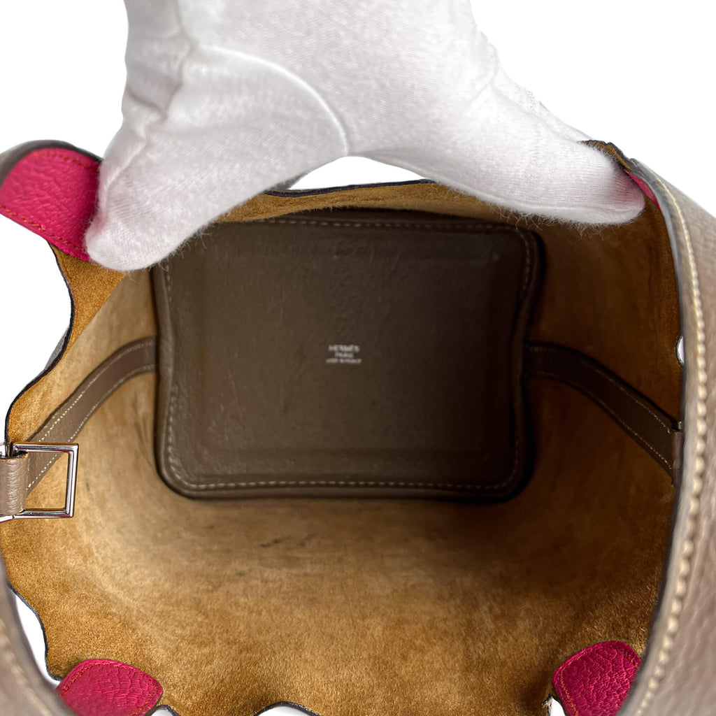 Second hand Hermes Picotin 18 Leather Lockless Bucket Handbag Etoupe - Tabita Bags