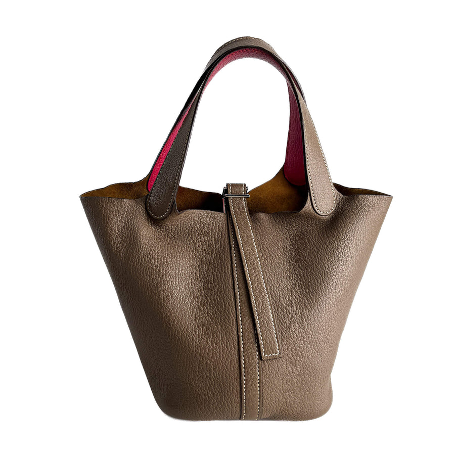 Second hand Hermes Picotin 18 Leather Lockless Bucket Handbag Etoupe - Tabita Bags