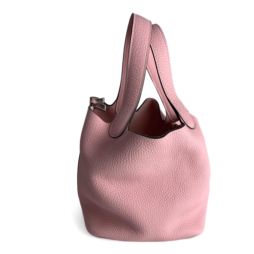 Second hand Hermes Picotin 18 Lock Leather Bucket Handbag Rose Sakura - Tabita Bags