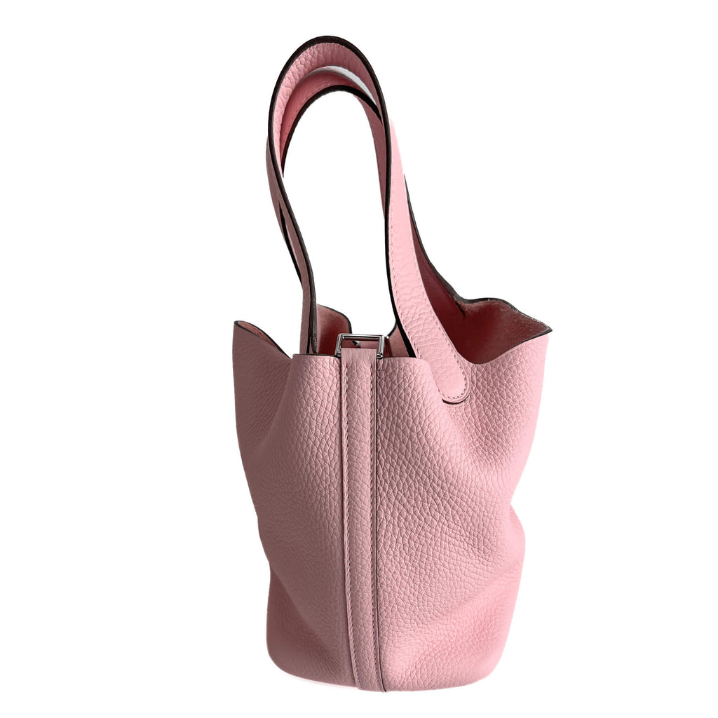 Second hand Hermes Picotin 18 Lock Leather Bucket Handbag Rose Sakura - Tabita Bags