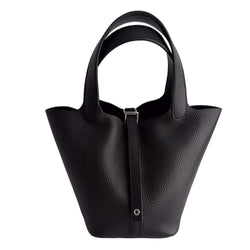 Second hand Hermes Picotin 18 Taurillon Clemence Leather Lock Bucket Handbag Black - Tabita Bags