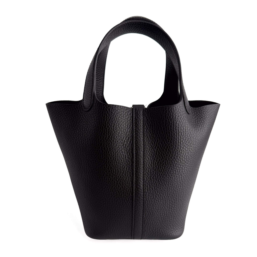 Second hand Hermes Picotin 18 Taurillon Clemence Leather Lock Bucket Handbag Black - Tabita Bags