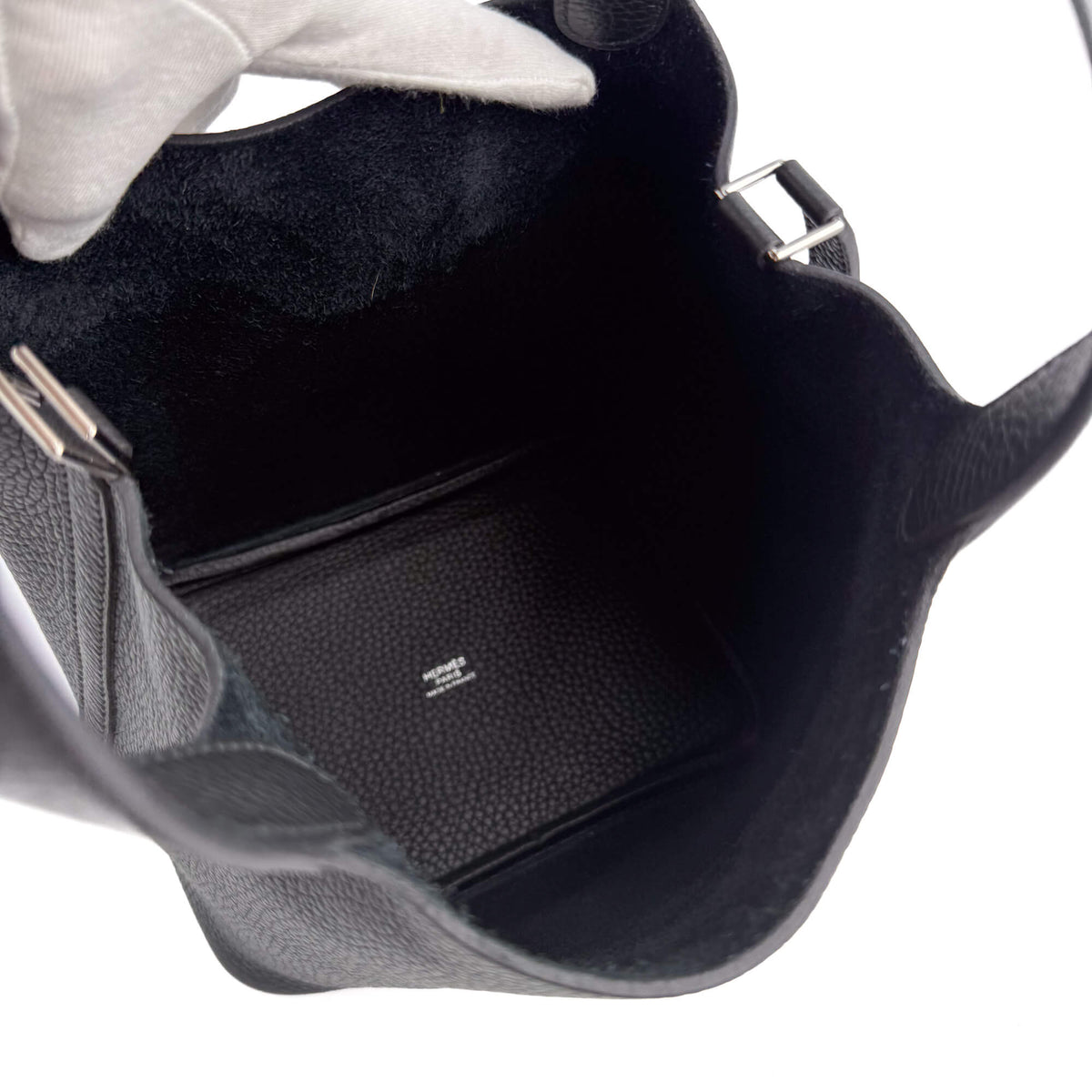 Second hand Hermes Picotin 18 Taurillon Clemence Leather Lock Bucket Handbag Black - Tabita Bags