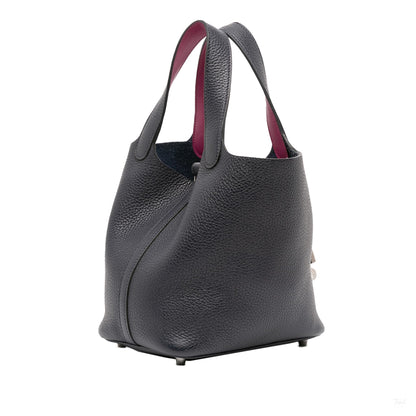 Second hand Hermes Picotin 18 Taurillon Clemence Leather Lock Bucket Handbag Blue - Tabita Bags