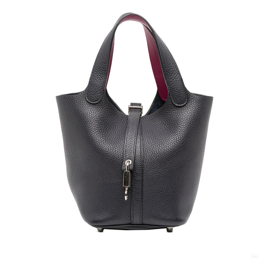 Second hand Hermes Picotin 18 Taurillon Clemence Leather Lock Bucket Handbag Blue - Tabita Bags