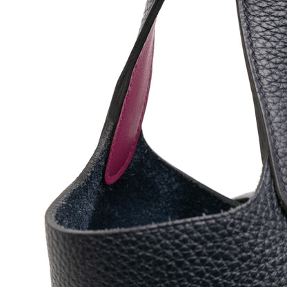 Second hand Hermes Picotin 18 Taurillon Clemence Leather Lock Bucket Handbag Blue - Tabita Bags