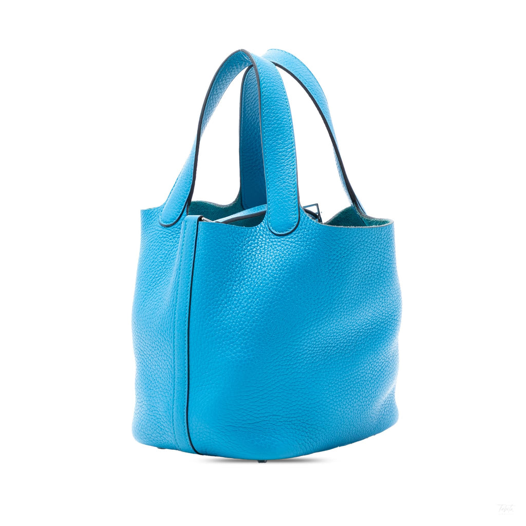 Second hand Hermes Picotin 18 Taurillon Clemence Leather Lock Bucket Handbag Blue Frida - Tabita Bags