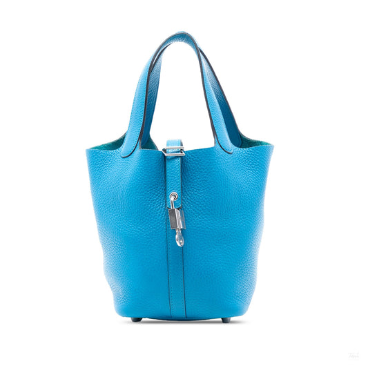 Second hand Hermes Picotin 18 Taurillon Clemence Leather Lock Bucket Handbag Blue Frida - Tabita Bags