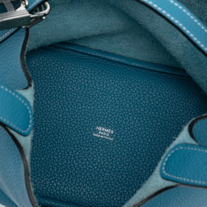 Second hand Hermes Picotin 18 Taurillon Clemence Leather Lock Bucket Handbag Blue Jean - Tabita Bags