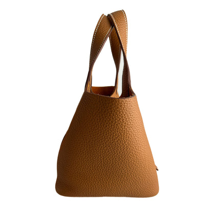 Second hand Hermes Picotin 18 Taurillon Clemence Leather Lock Bucket Handbag Caramel - Tabita Bags
