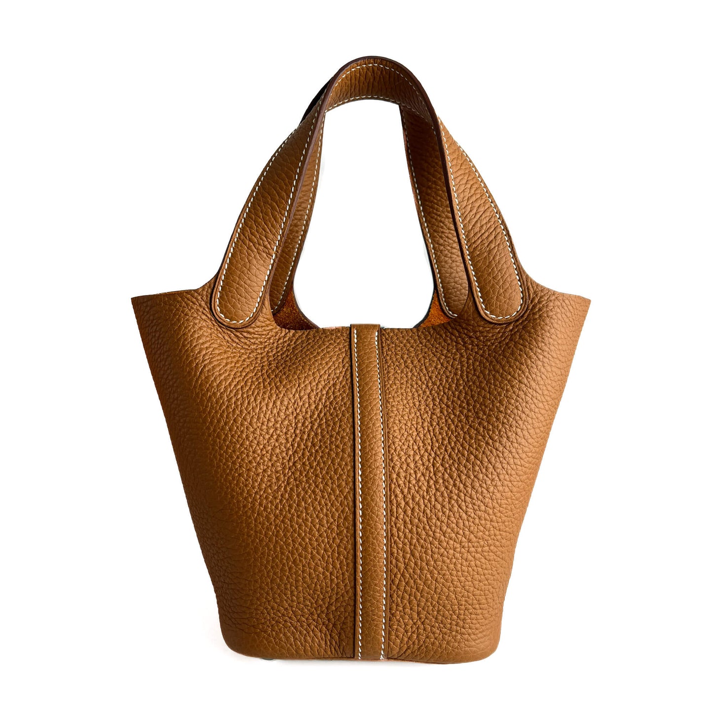 Second hand Hermes Picotin 18 Taurillon Clemence Leather Lock Bucket Handbag Caramel - Tabita Bags