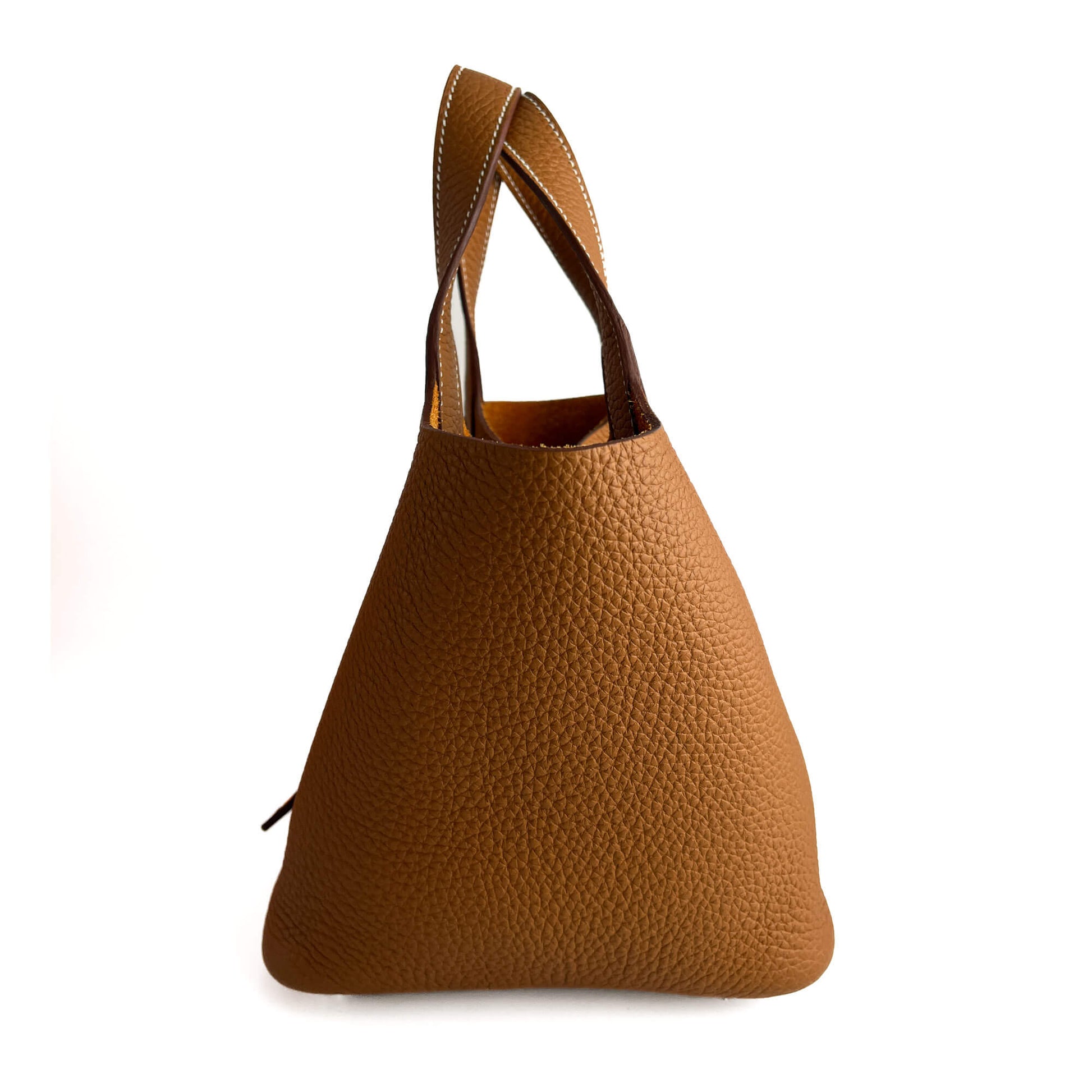 Second hand Hermes Picotin 18 Taurillon Clemence Leather Lock Bucket Handbag Caramel - Tabita Bags