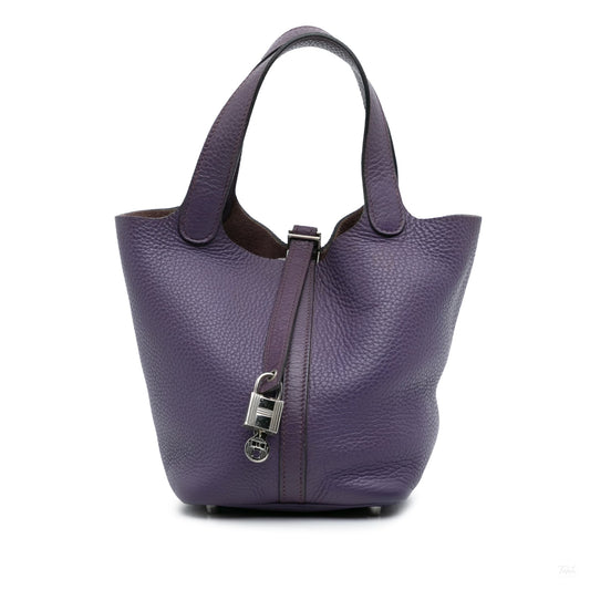Second hand Hermes Picotin 18 Taurillon Clemence Leather Lock Bucket Handbag Cassis - Tabita Bags