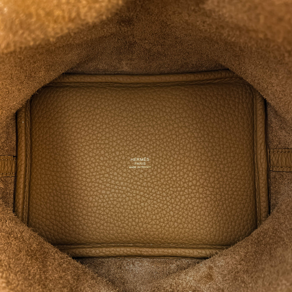 Second hand Hermes Picotin 18 Taurillon Clemence Leather Lock Bucket Handbag Gold - Tabita Bags