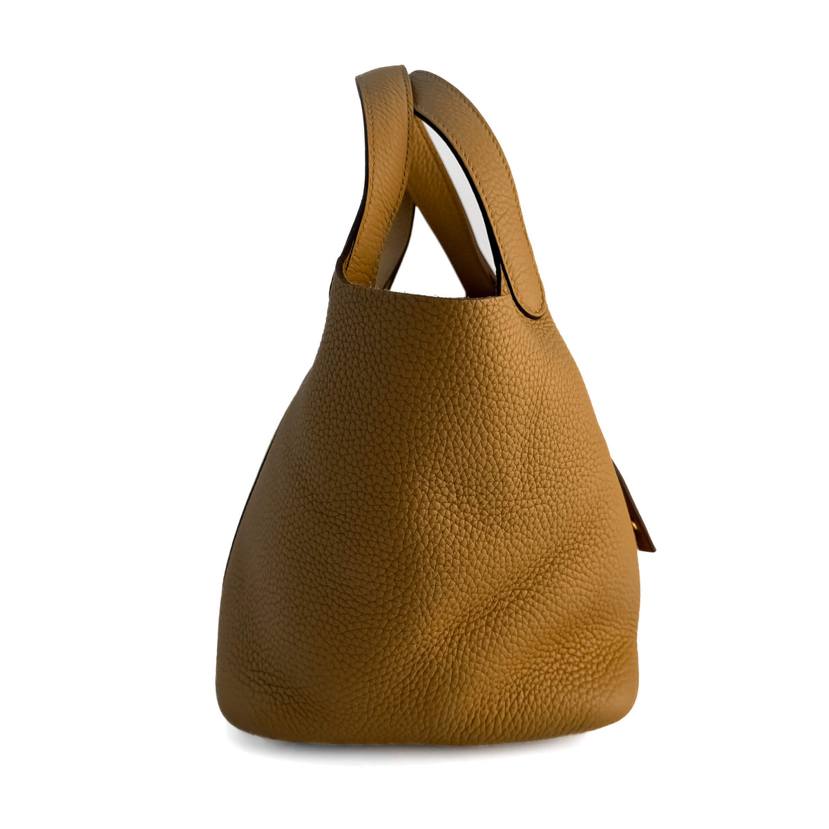 Second hand Hermes Picotin 18 Taurillon Clemence Leather Lock Bucket Handbag Gold - Tabita Bags