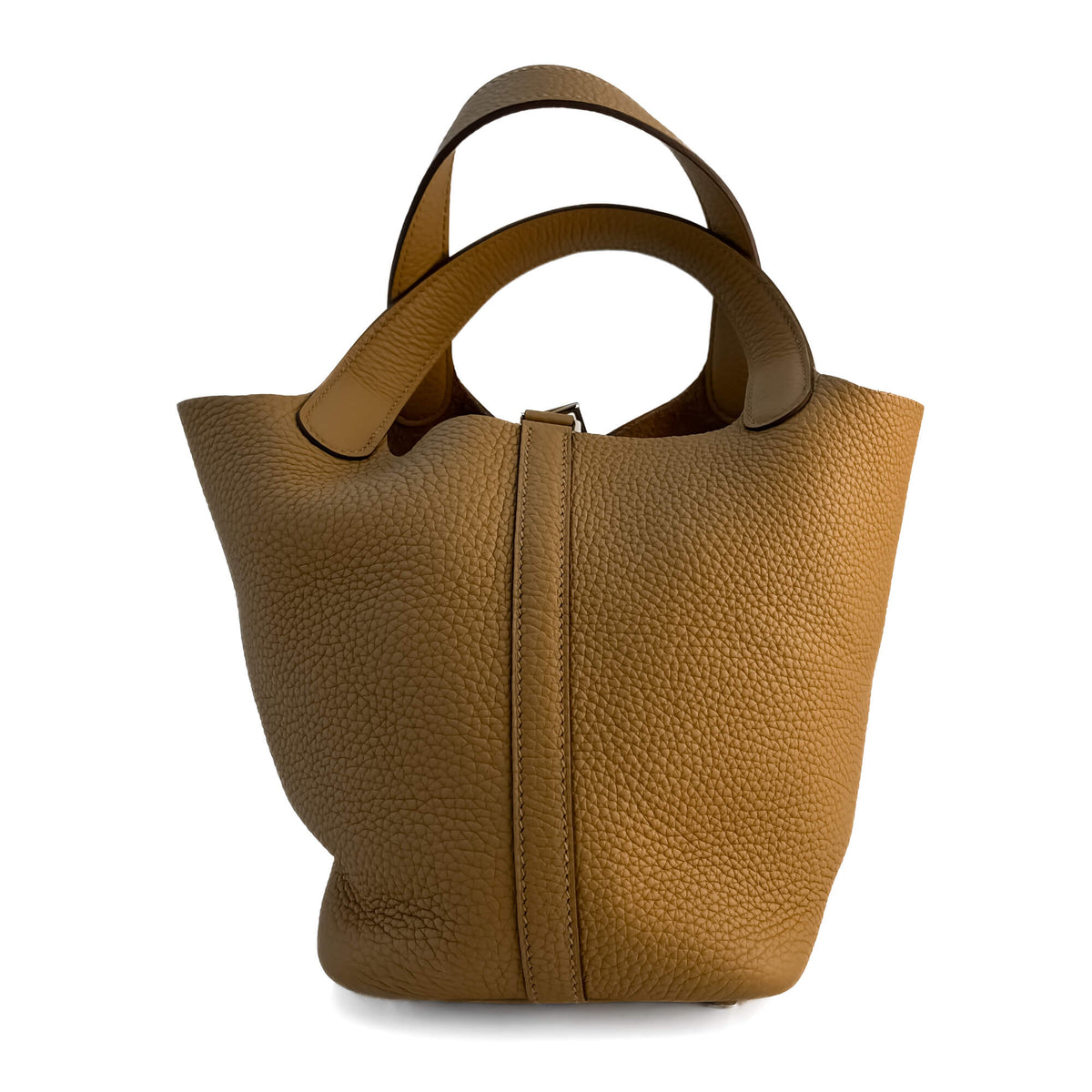 Second hand Hermes Picotin 18 Taurillon Clemence Leather Lock Bucket Handbag Gold - Tabita Bags