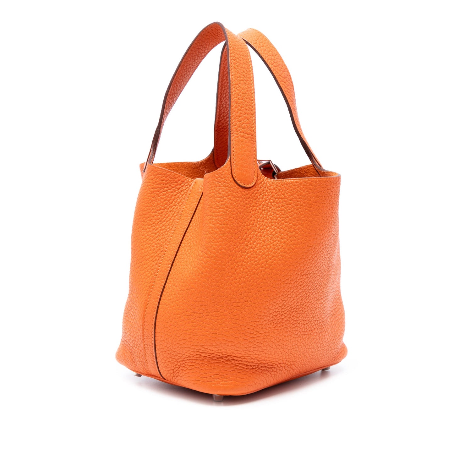 Second hand Hermes Picotin 18 Taurillon Clemence Leather Lock Bucket Handbag Orange - Tabita Bags