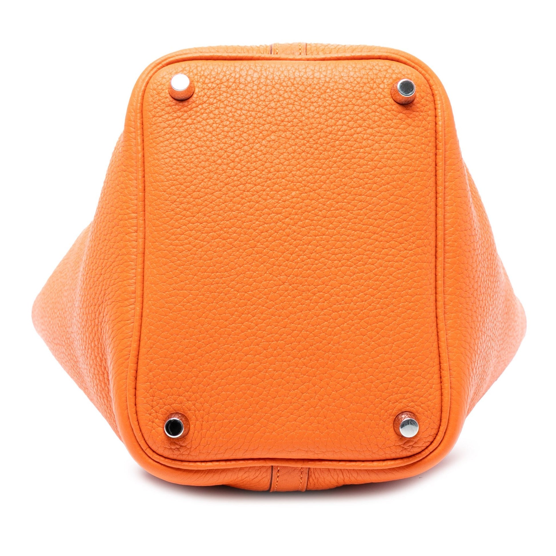 Second hand Hermes Picotin 18 Taurillon Clemence Leather Lock Bucket Handbag Orange - Tabita Bags