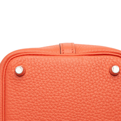 Second hand Hermes Picotin 18 Taurillon Clemence Leather Lock Bucket Handbag Orange - Tabita Bags