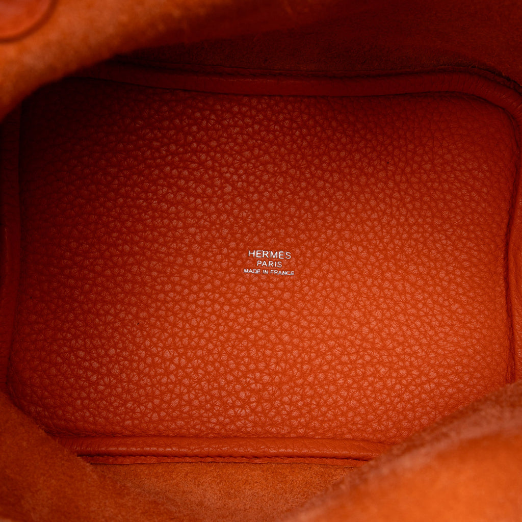 Second hand Hermes Picotin 18 Taurillon Clemence Leather Lock Bucket Handbag Orange - Tabita Bags