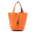 Second hand Hermes Picotin 18 Taurillon Clemence Leather Lock Bucket Handbag Orange - Tabita Bags