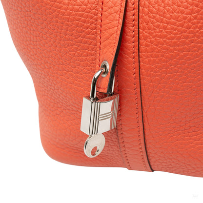 Second hand Hermes Picotin 18 Taurillon Clemence Leather Lock Bucket Handbag Orange - Tabita Bags