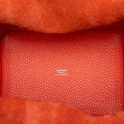 Second hand Hermes Picotin 18 Taurillon Clemence Leather Lock Bucket Handbag Orange Poppy - Tabita Bags