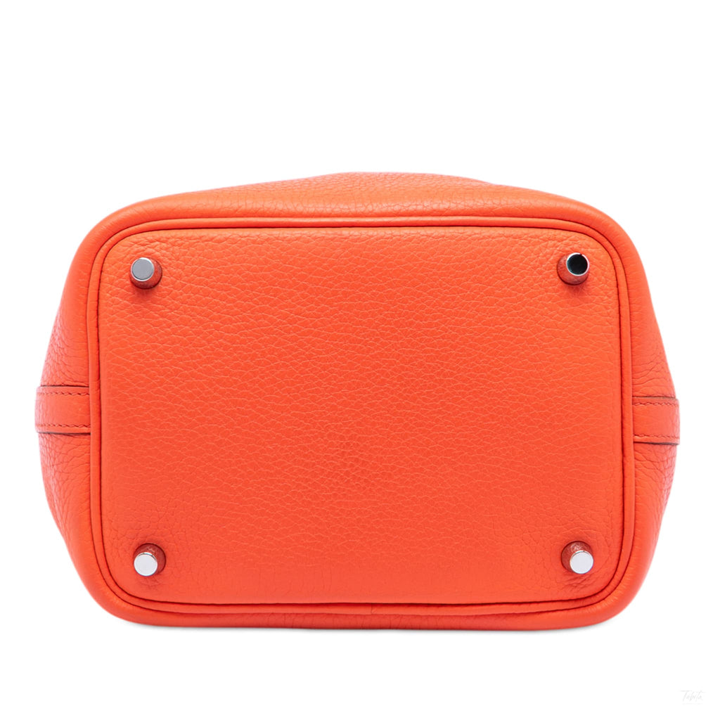Second hand Hermes Picotin 18 Taurillon Clemence Leather Lock Bucket Handbag Orange Poppy - Tabita Bags