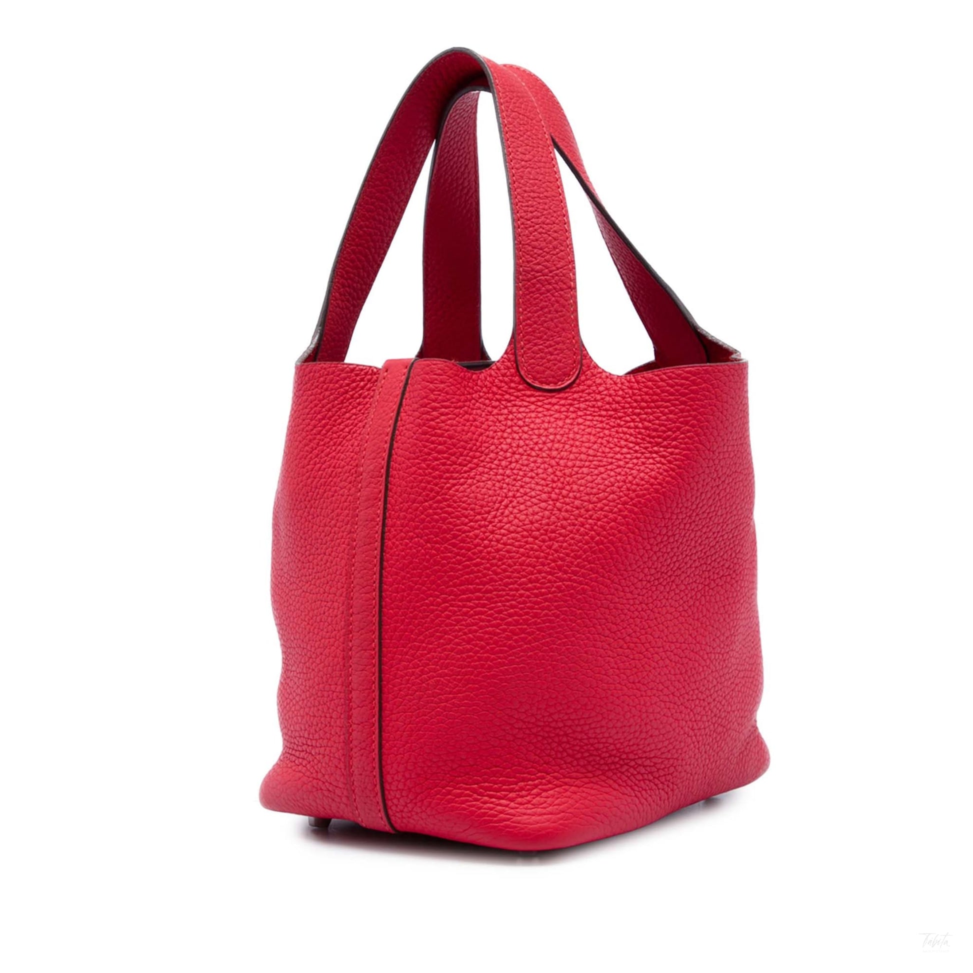 Second hand Hermes Picotin 18 Taurillon Clemence Leather Lock Bucket Handbag Red - Tabita Bags