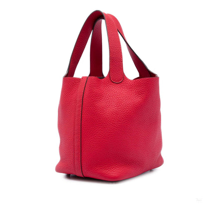 Second hand Hermes Picotin 18 Taurillon Clemence Leather Lock Bucket Handbag Red - Tabita Bags