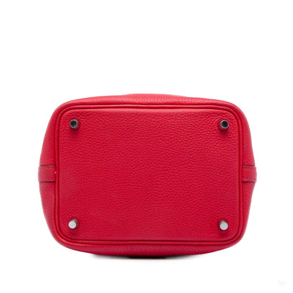 Second hand Hermes Picotin 18 Taurillon Clemence Leather Lock Bucket Handbag Red - Tabita Bags