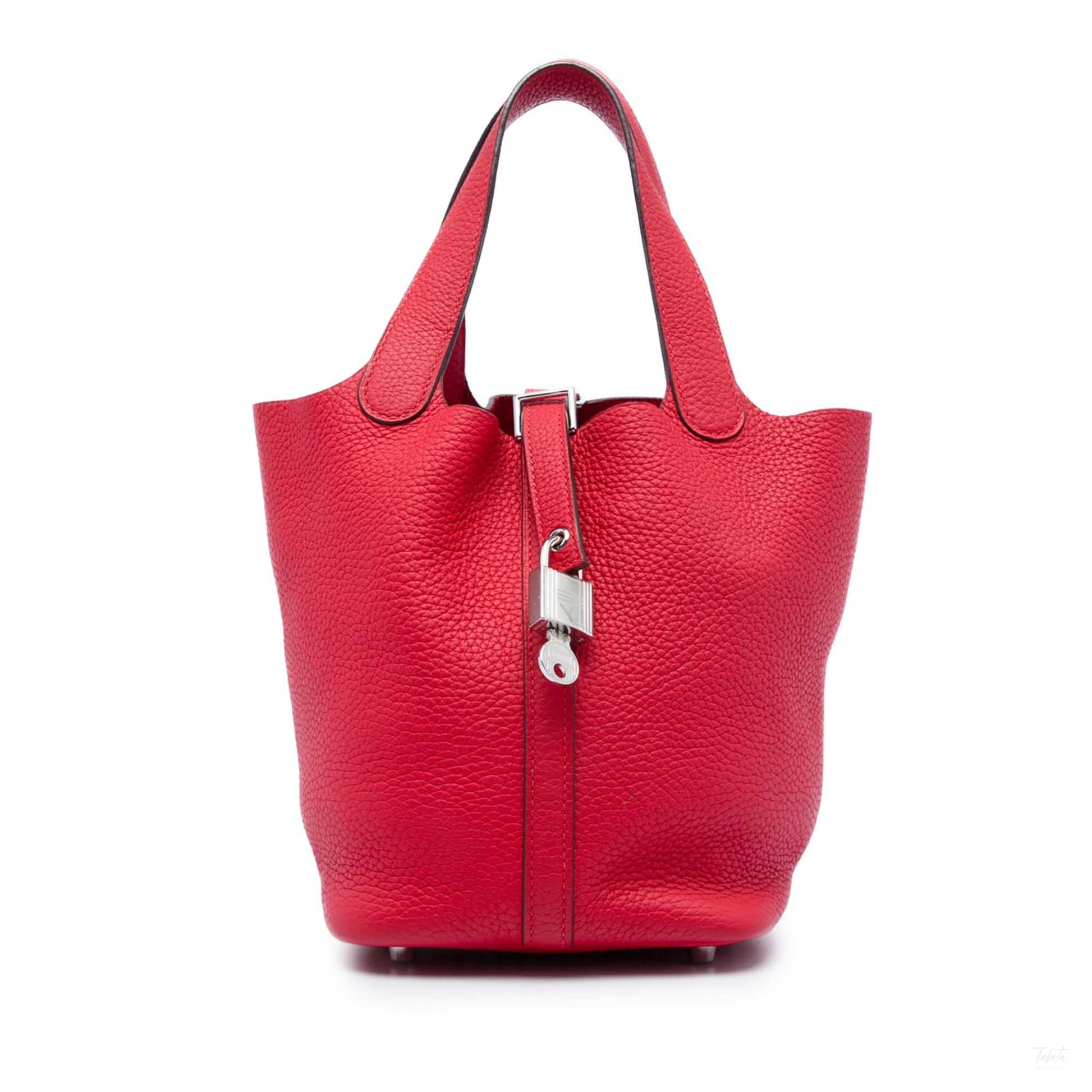 Second hand Hermes Picotin 18 Taurillon Clemence Leather Lock Bucket Handbag Red - Tabita Bags