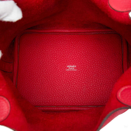 Second hand Hermes Picotin 18 Taurillon Clemence Leather Lock Bucket Handbag Red - Tabita Bags