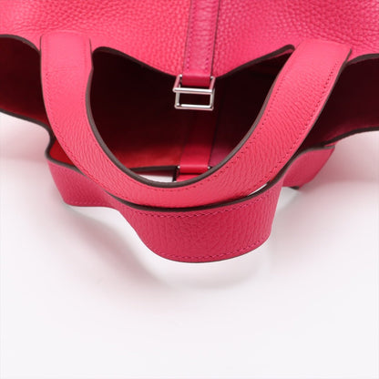 Second hand Hermes Picotin 18 Taurillon Clemence Leather Lock Bucket Handbag Rose Extreme x Rouge Cooox Rose Messico - Tabita Bags