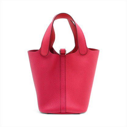 Second hand Hermes Picotin 18 Taurillon Clemence Leather Lock Bucket Handbag Rose Extreme x Rouge Cooox Rose Messico - Tabita Bags