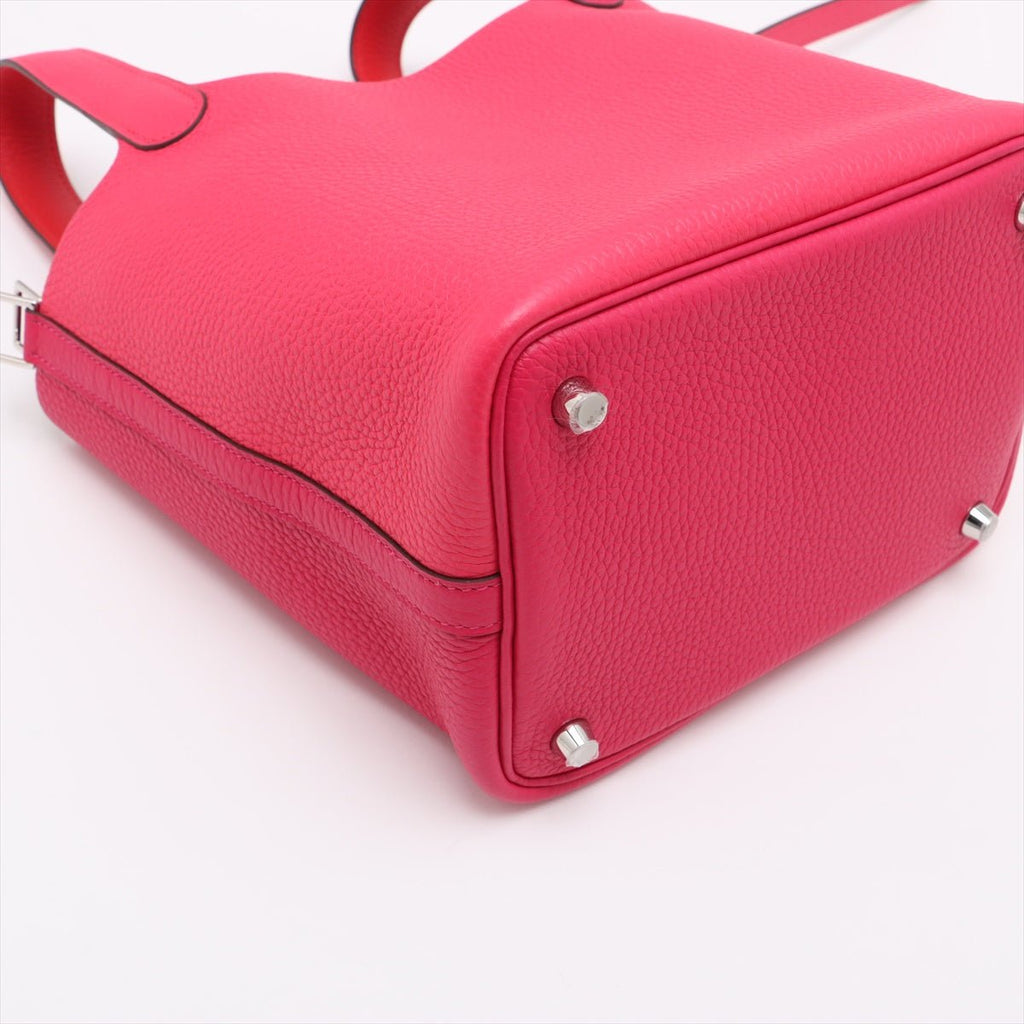 Second hand Hermes Picotin 18 Taurillon Clemence Leather Lock Bucket Handbag Rose Extreme x Rouge Cooox Rose Messico - Tabita Bags