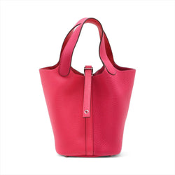 Second hand Hermes Picotin 18 Taurillon Clemence Leather Lock Bucket Handbag Rose Extreme x Rouge Cooox Rose Messico - Tabita Bags