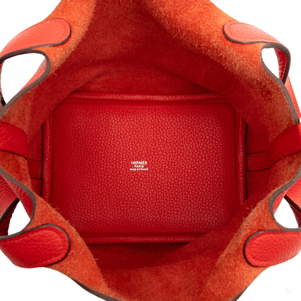 Second hand Hermes Picotin 18 Taurillon Clemence Leather Lock Bucket Handbag Rouge Casaque - Tabita Bags