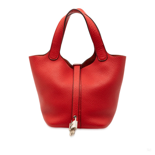 Second hand Hermes Picotin 18 Taurillon Clemence Leather Lock Bucket Handbag Rouge Casaque - Tabita Bags