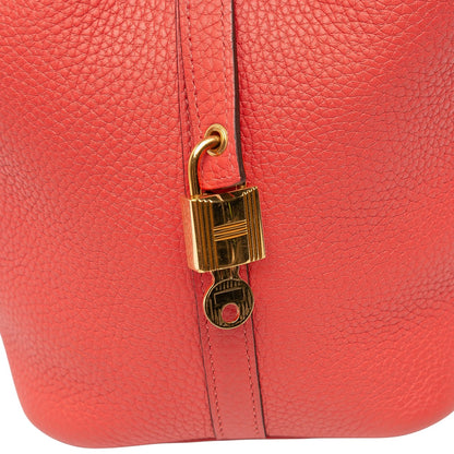 Second hand Hermes Picotin 18 Taurillon Clemence Leather Lock Bucket Handbag Rouge Pivoine - Tabita Bags
