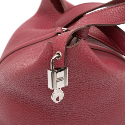 Second hand Hermes Picotin 18 Taurillon Clemence Leather Lock Bucket Handbag Rubis - Tabita Bags