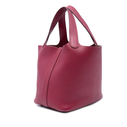 Second hand Hermes Picotin 18 Taurillon Clemence Leather Lock Bucket Handbag Rubis - Tabita Bags