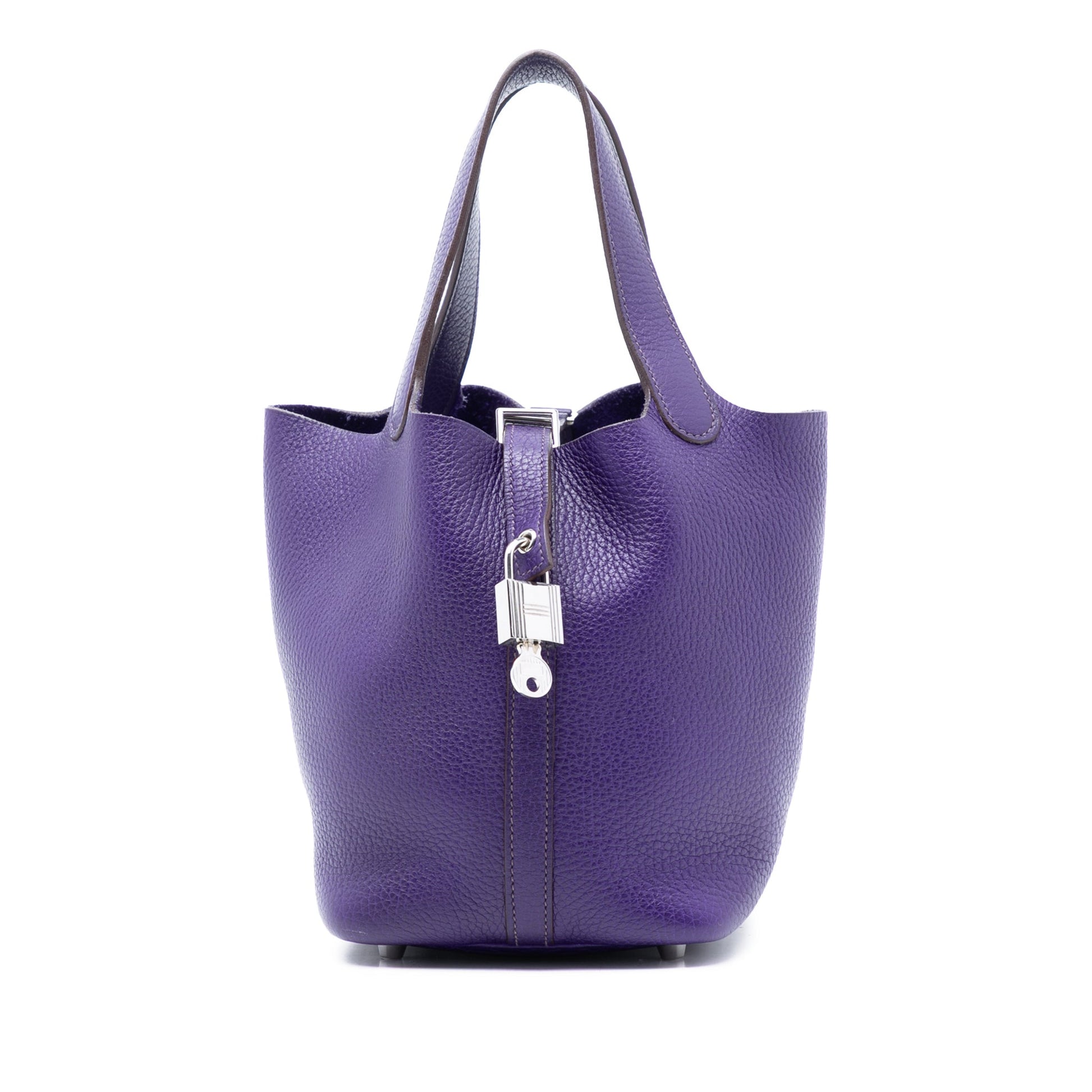 Second hand Hermes Picotin 18 Taurillon Clemence Leather Lock Bucket Handbag Ultraviolet - Tabita Bags