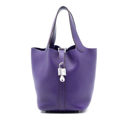 Second hand Hermes Picotin 18 Taurillon Clemence Leather Lock Bucket Handbag Ultraviolet - Tabita Bags